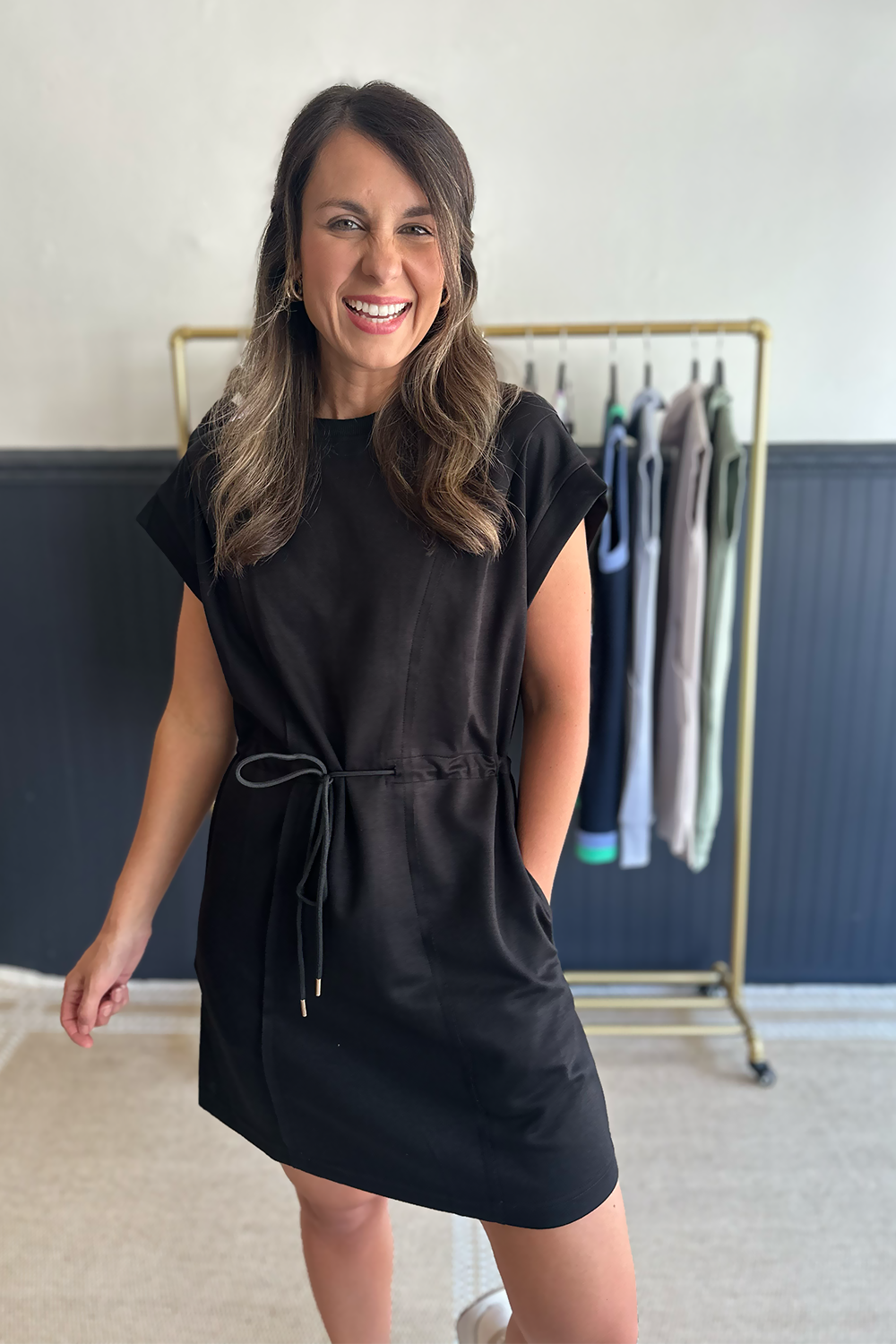 short sleeve drawstring dress Light Mocha Short Sleeve Mini T-Shirt Dress -All Dresses