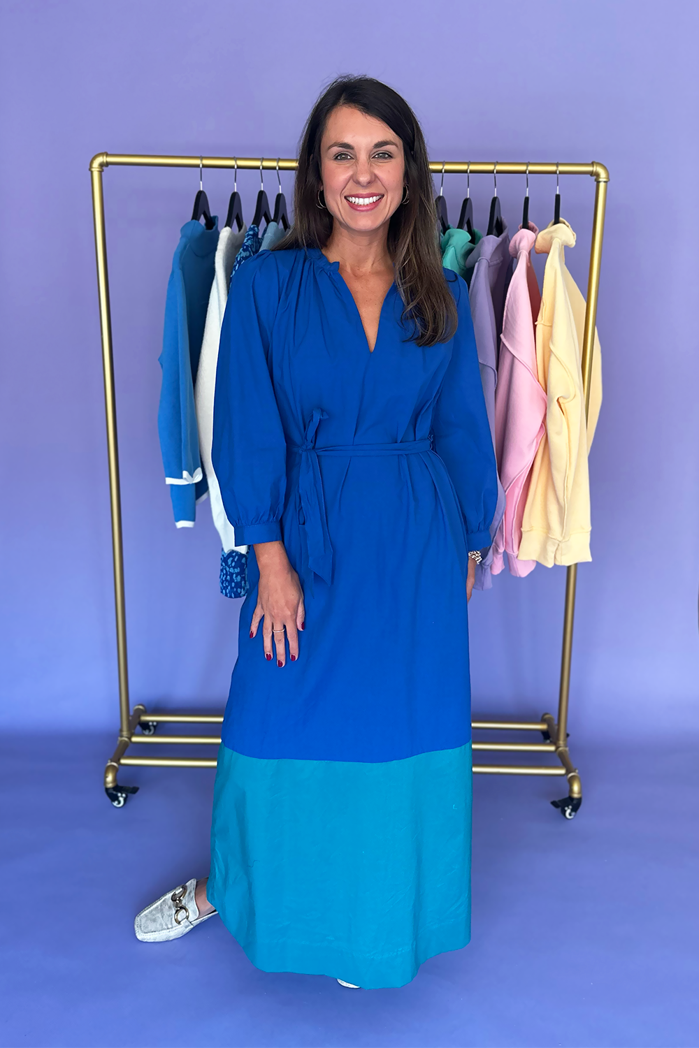 Blue Aqua Color Block Maxi Dress