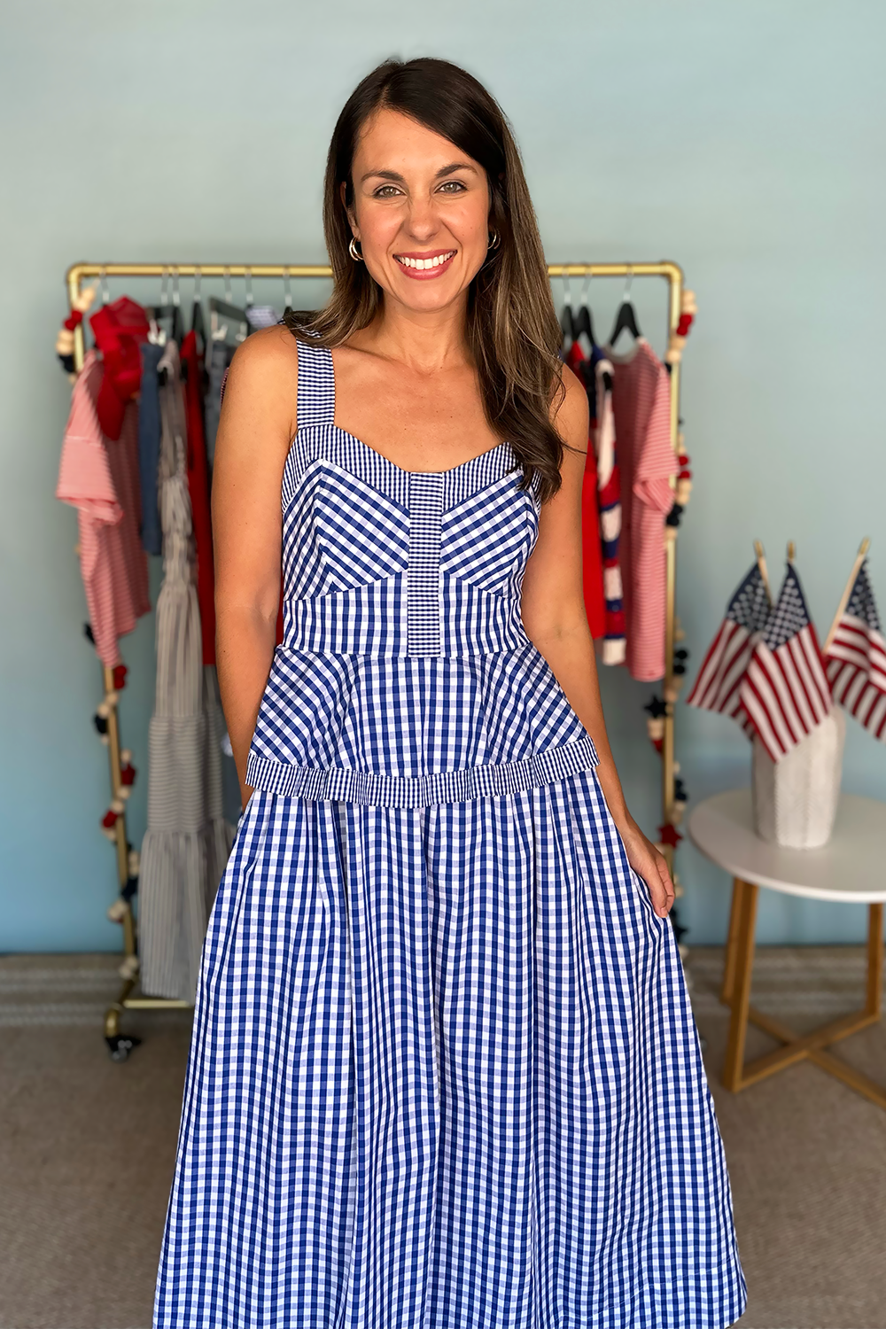 dress peplum Blue Gingham Peplum Dress | Women's Summer Midi Dresses