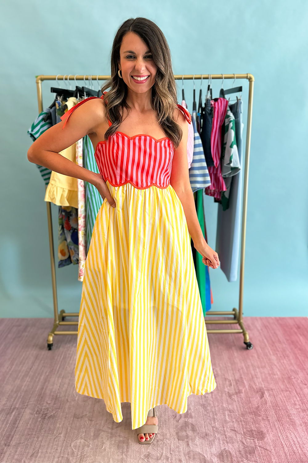 bright midi dress Bright Mixed Color Midi Dress in Yellow
