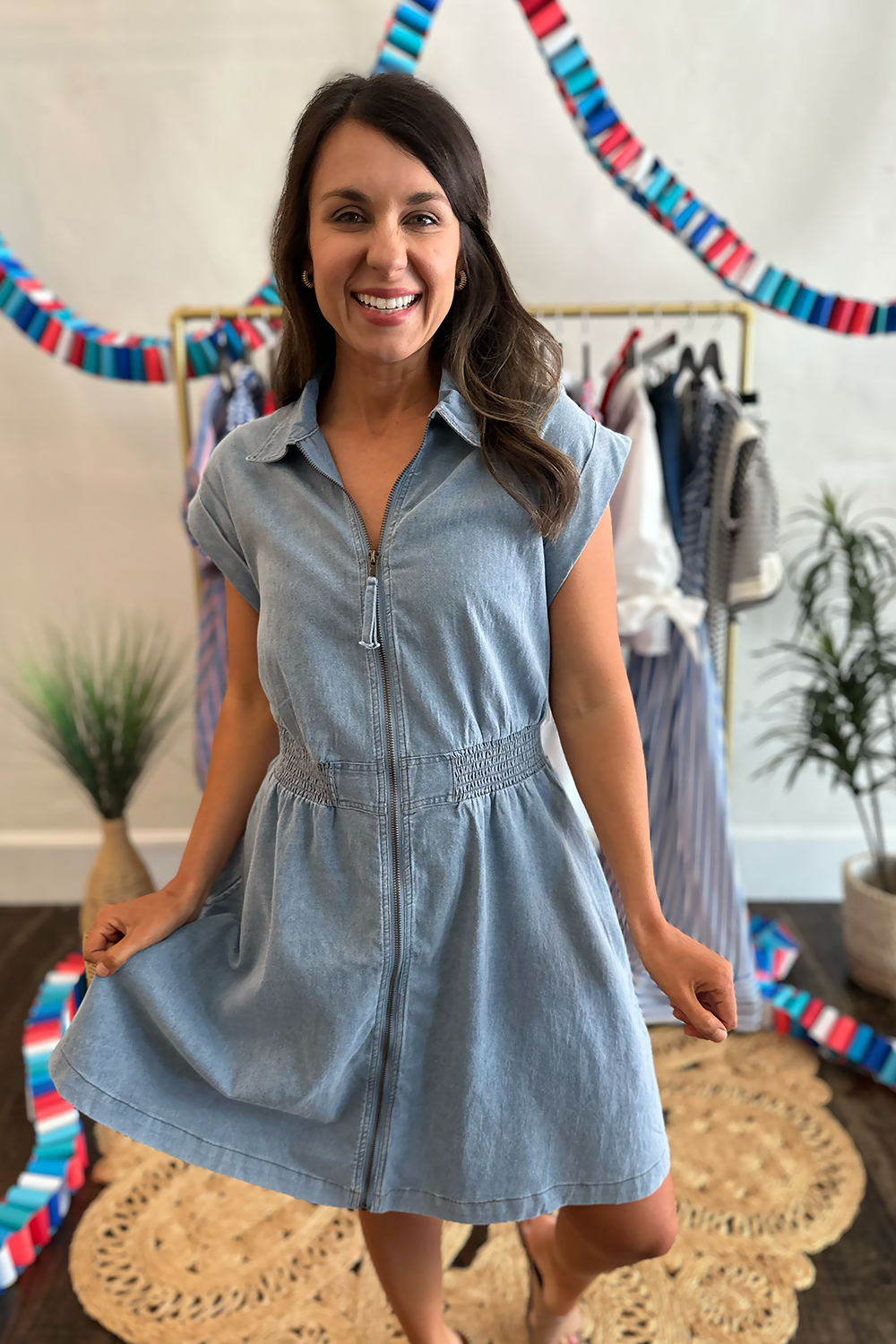 Light Denim Zip Up Dress