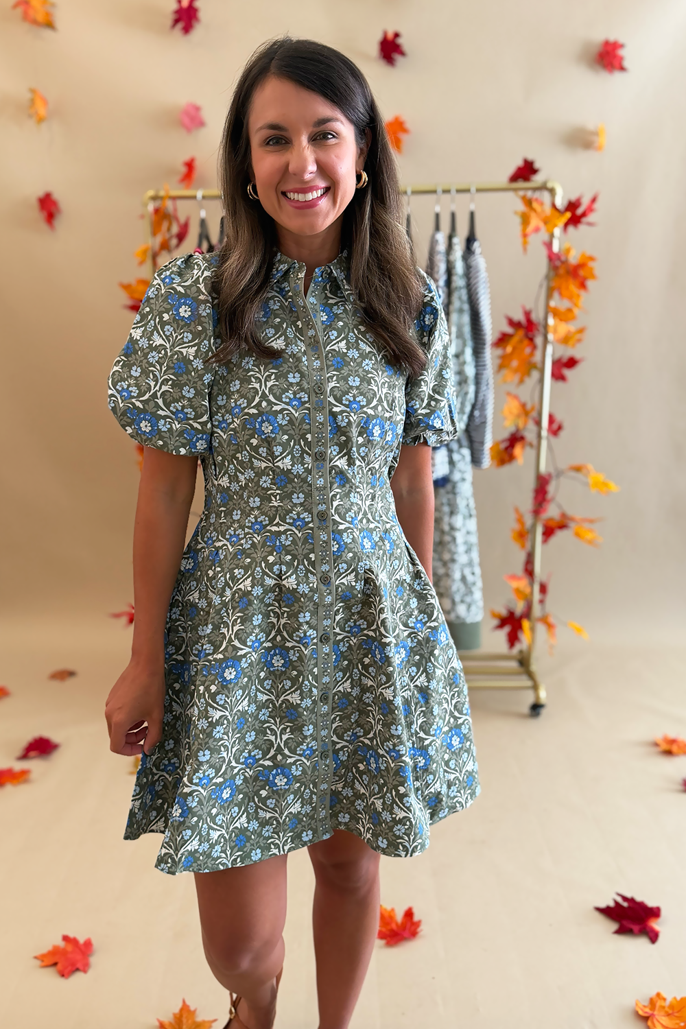 Rory Mini Dress in Ashdown Abbey Olive | Women's Button-Down Mini