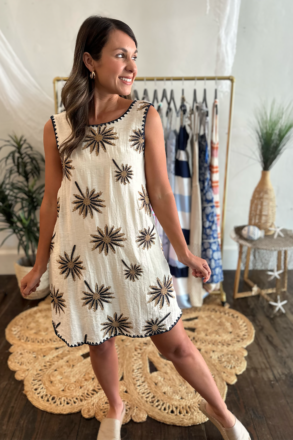 Palm Embroidered Shift Dress