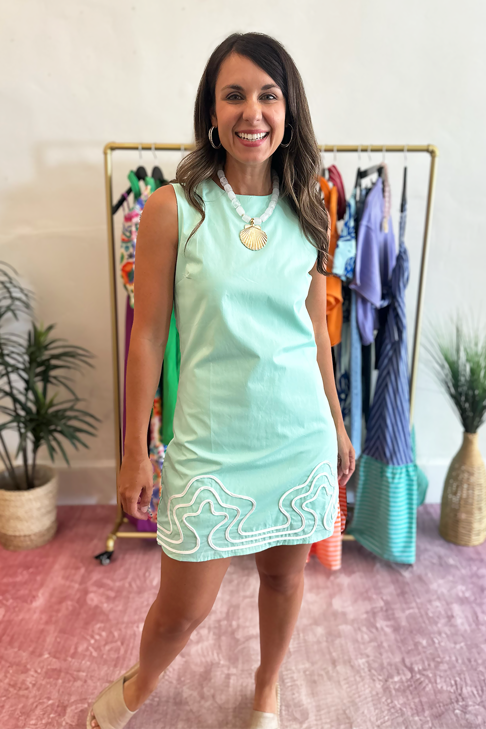 mint green shift dress with White Trim Detail | Women's Summer Dresses Christmas gown