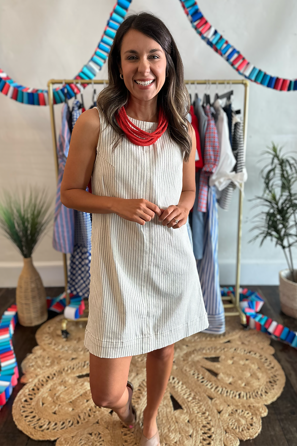 Off White Pin Stripe Denim Dress