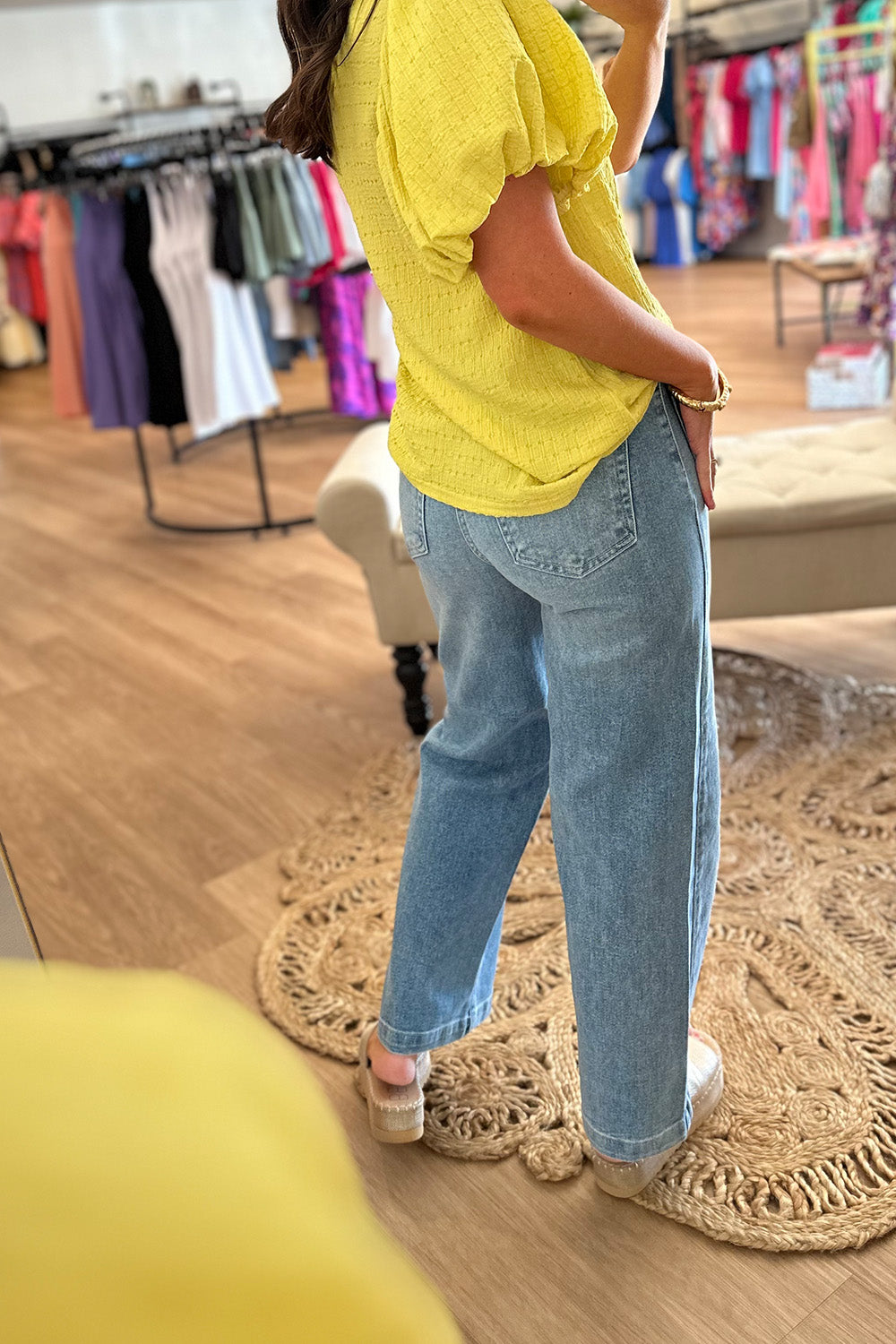 Yellow Textured Puff SS Top
