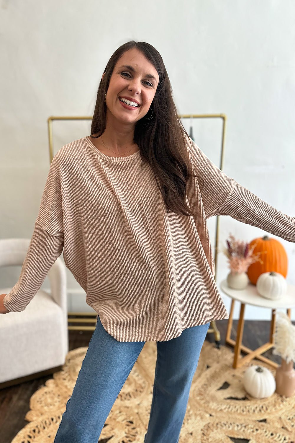 Ribbed Dolman Long Sleeve Top Tan – Truly Yours