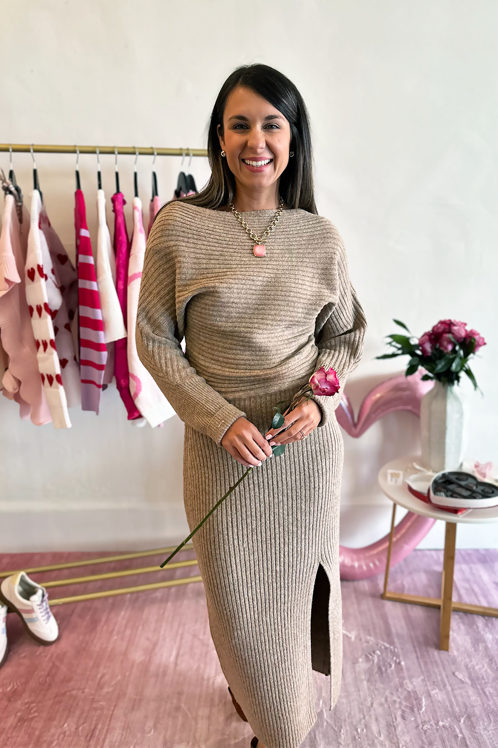 date night sweater dress Tan Off Shoulder - Color:434 SKYWAY Buy Lipsy Black Slogan Soft rib knit mini sa_ALL_top_profit