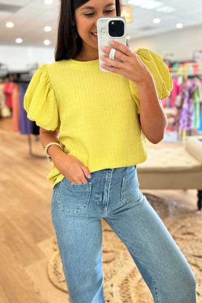 Yellow Textured Puff SS Top
