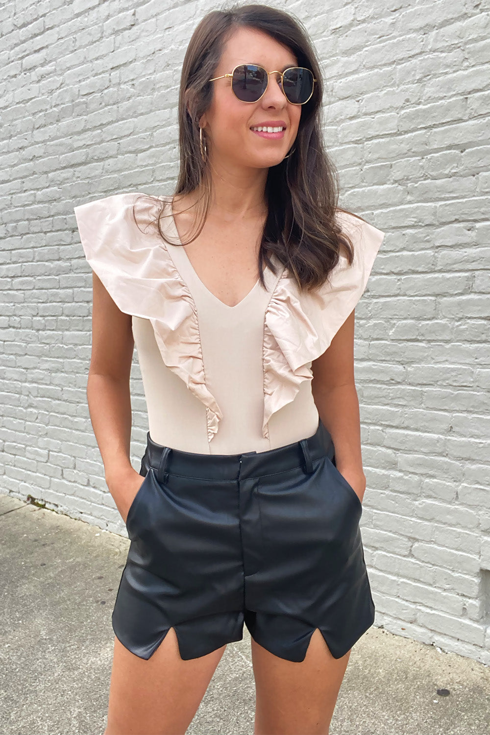 Beige Ruffled Bodysuit