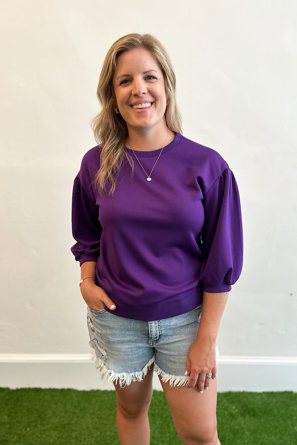 Purple 3/4 Sleeve Solid Top