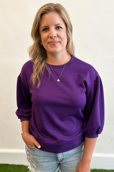 Purple 3/4 Sleeve Solid Top