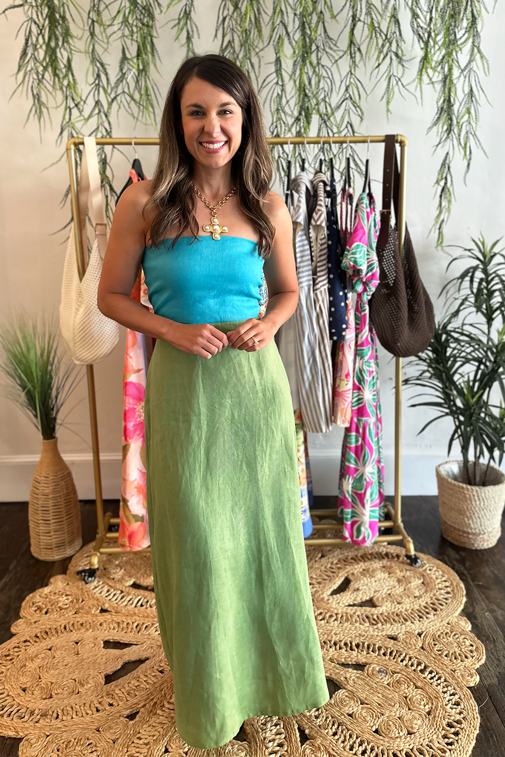 green linen strapless dress Shop The Linen Studio Strapless Dress (Apple Green)