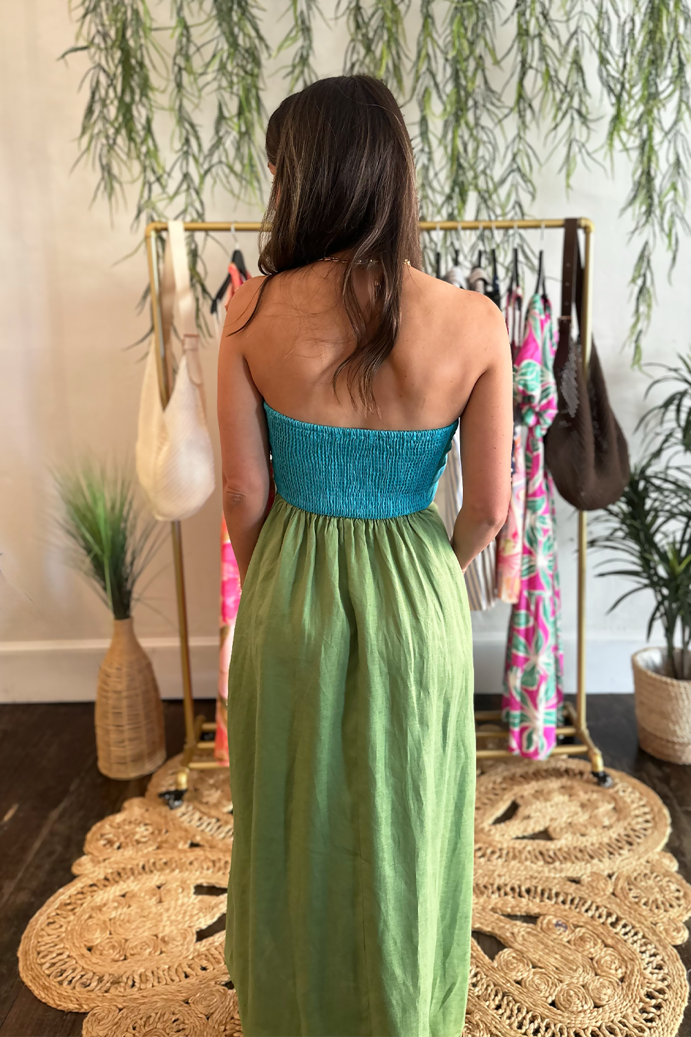 green linen strapless dress Maren Dress
