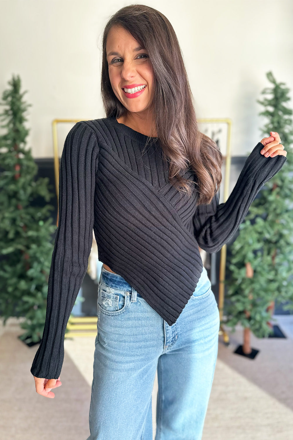 Asymmetrical Hem Sweater Black