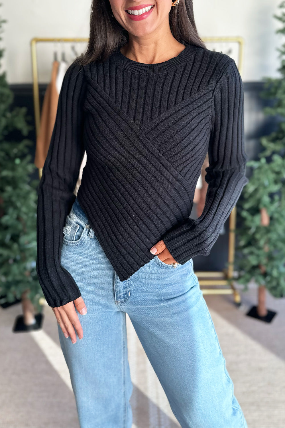 Asymmetrical Hem Sweater Black