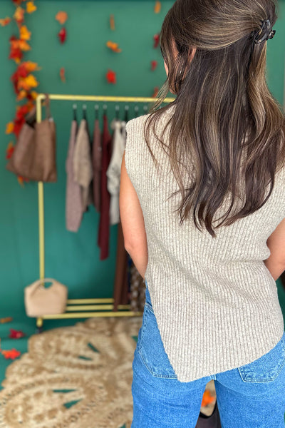 Asymmetrical Hem Sleeveless Sweater Mocha