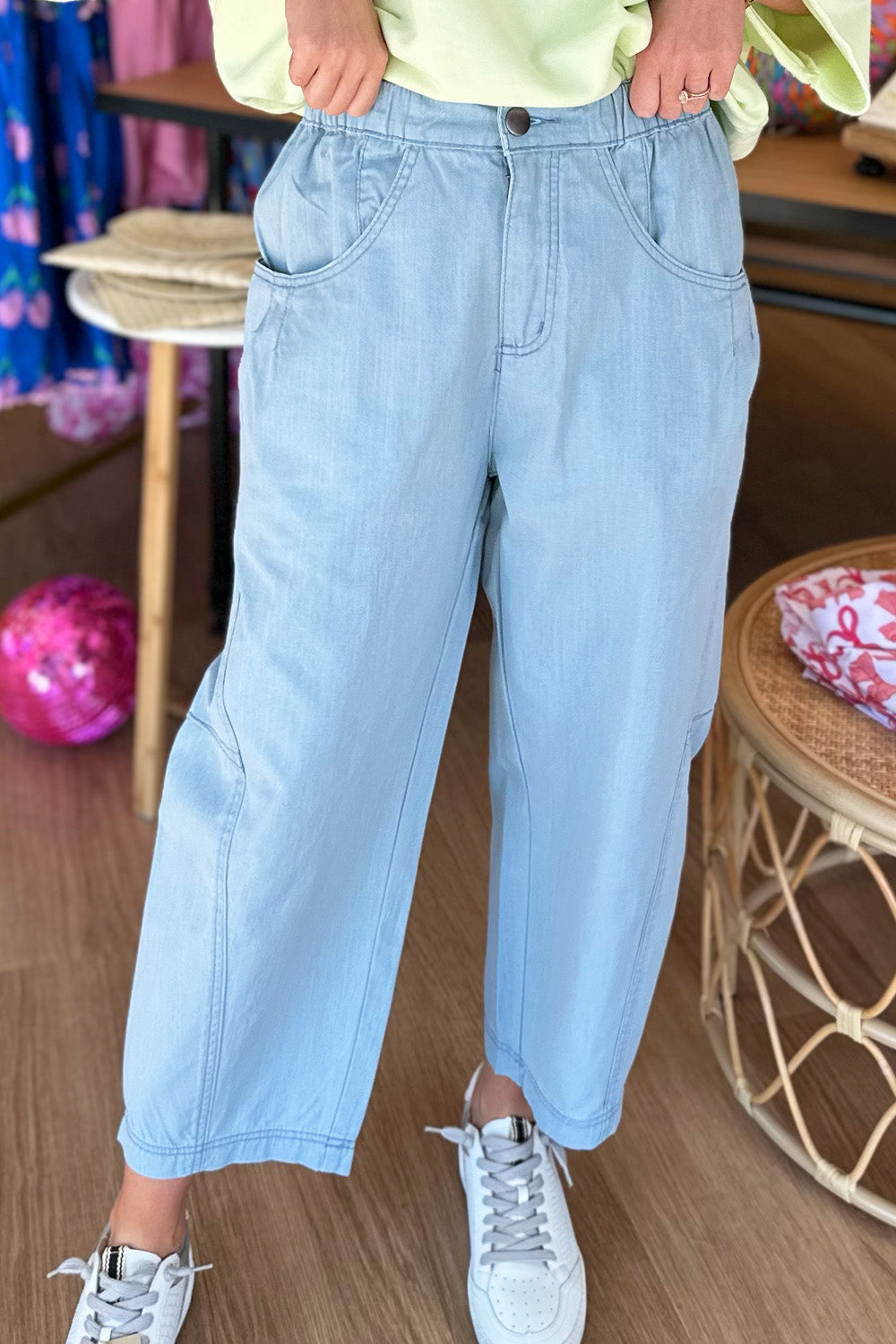 Chambray Barrel Pant