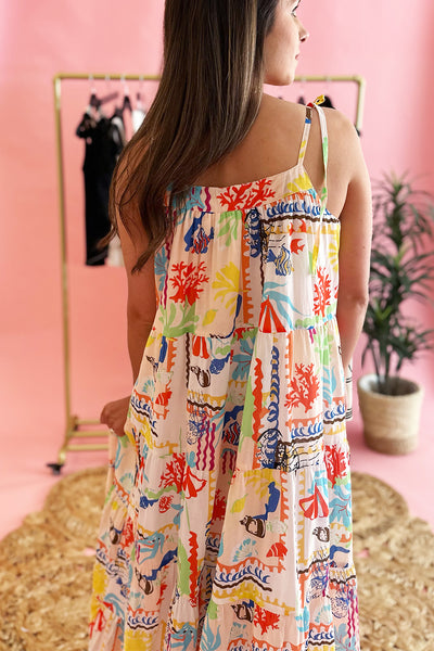 Bright Tropical Printed Tie Strap Dress