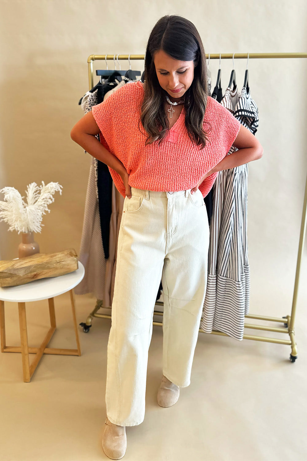 Beige Barrel Cropped Pants