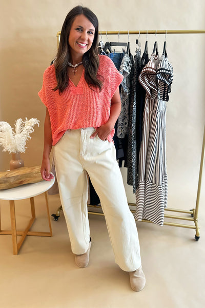 Sleeveless Split Neck Top Coral