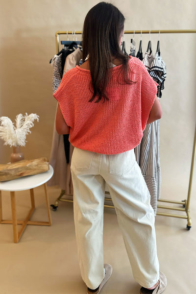 Sleeveless Split Neck Top Coral