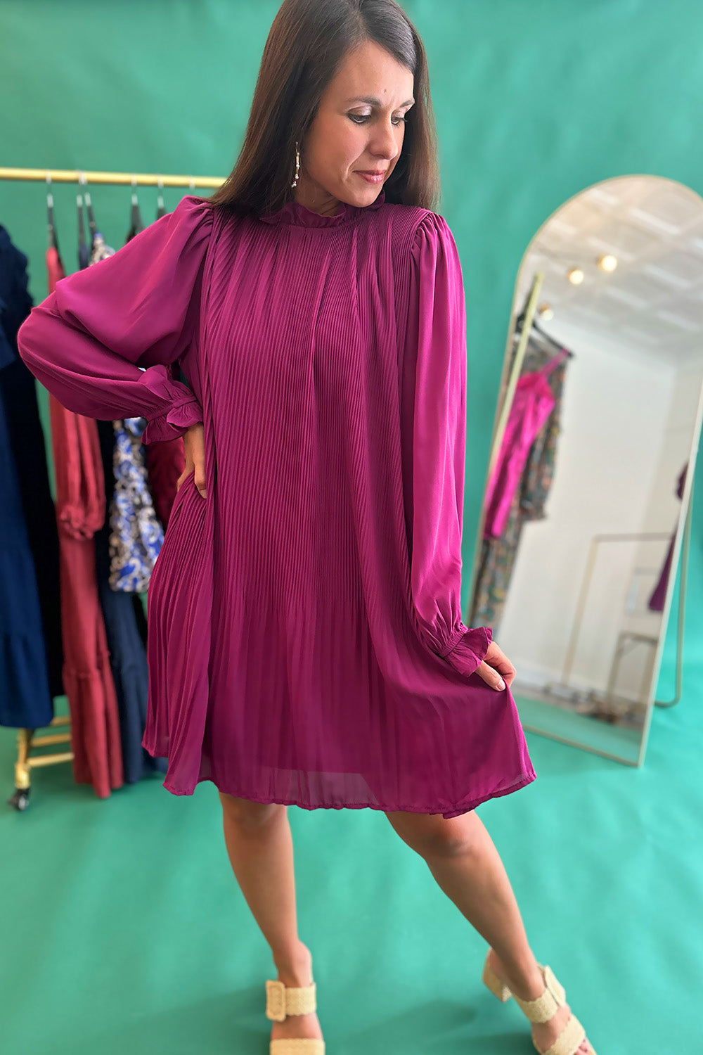 Orchid High Neck LS Dress