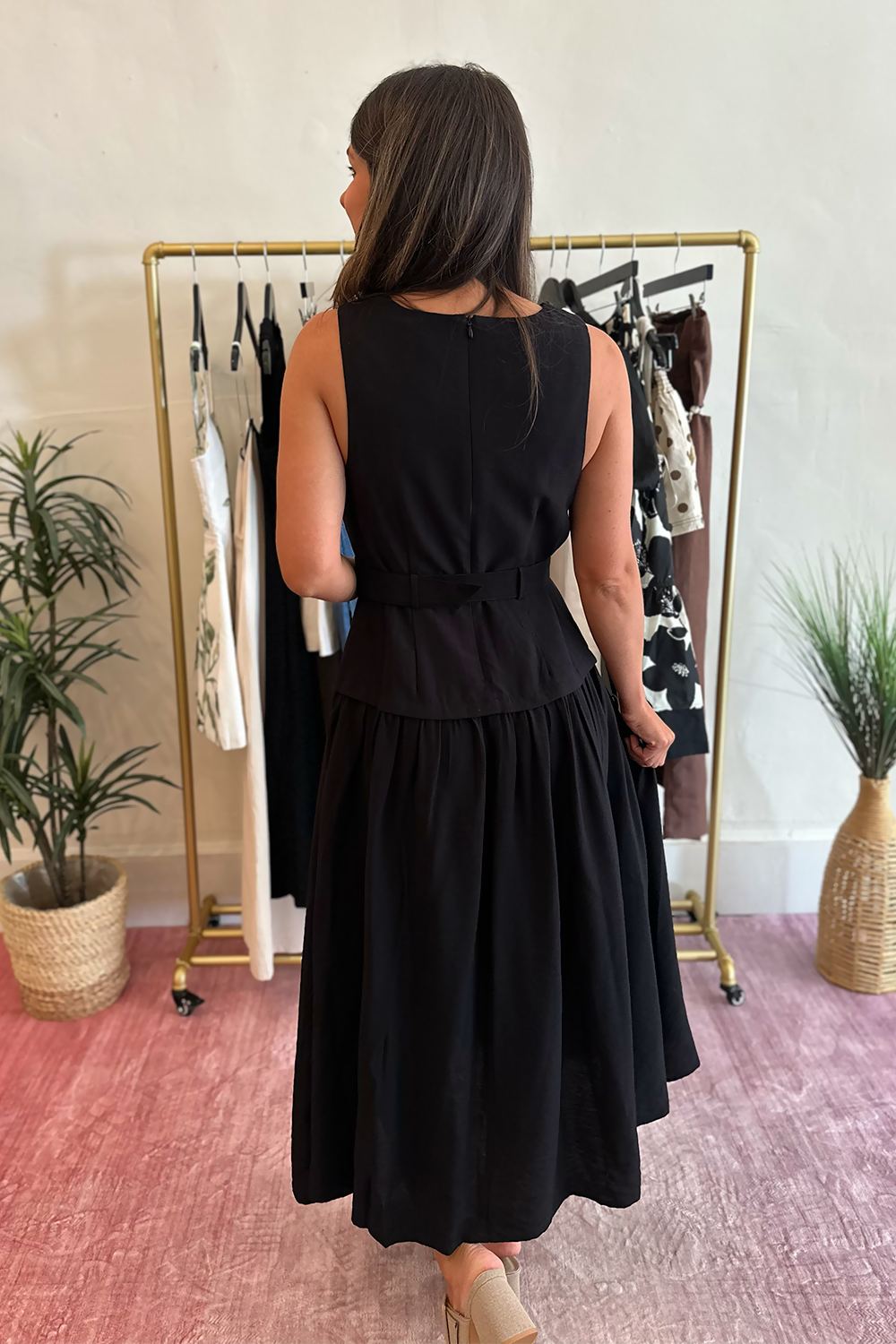 square neck belted midi dress Black Belted Drop Square Neck Midi Dress | Women's Midi Dresses