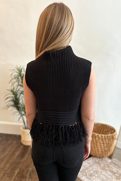 Black Fringe Hem Sleeveless Sweater