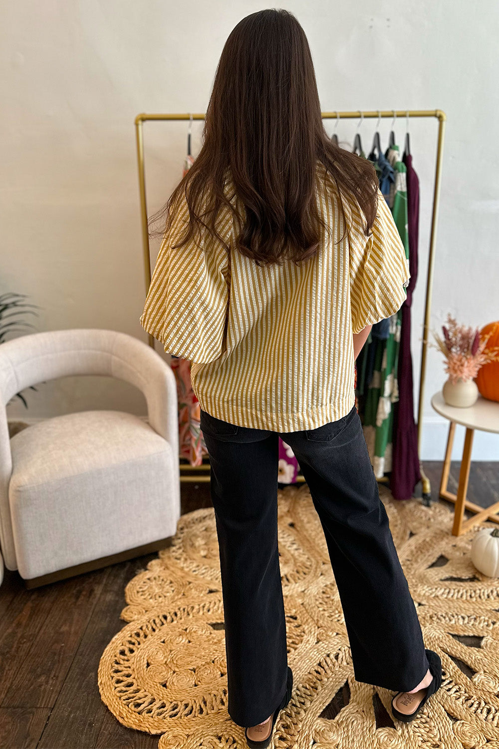 Mustard Stripe Button Down Top