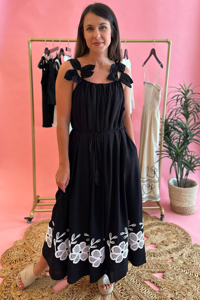 Black Flower Petal Strap Dress