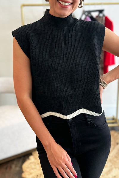 Black Scallop Hem Knit Top