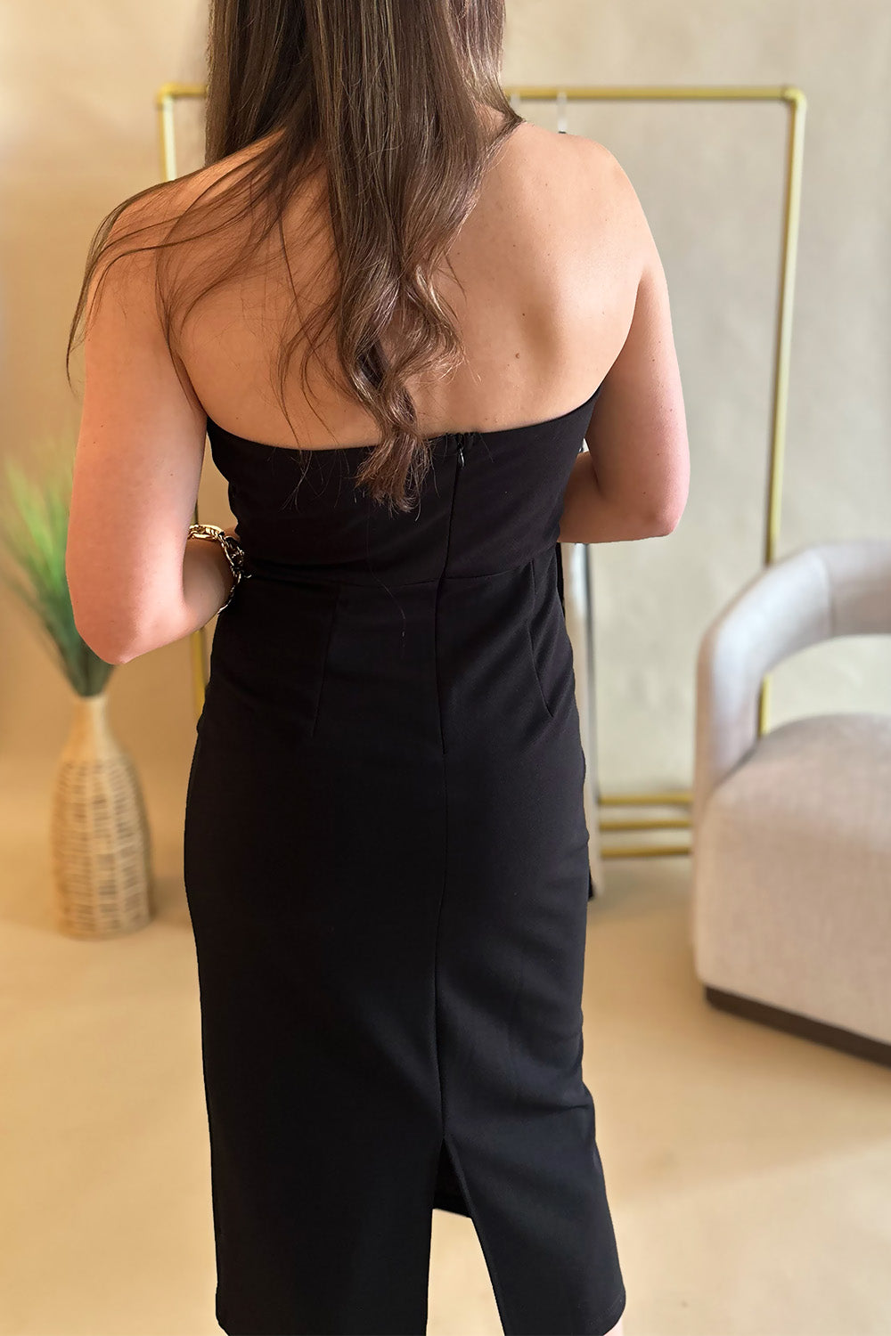 Black Strapless Midi Dress