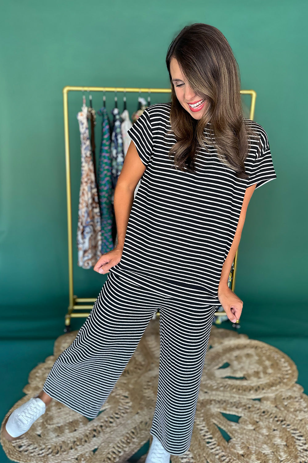 Black Stripe Top and Pants Set