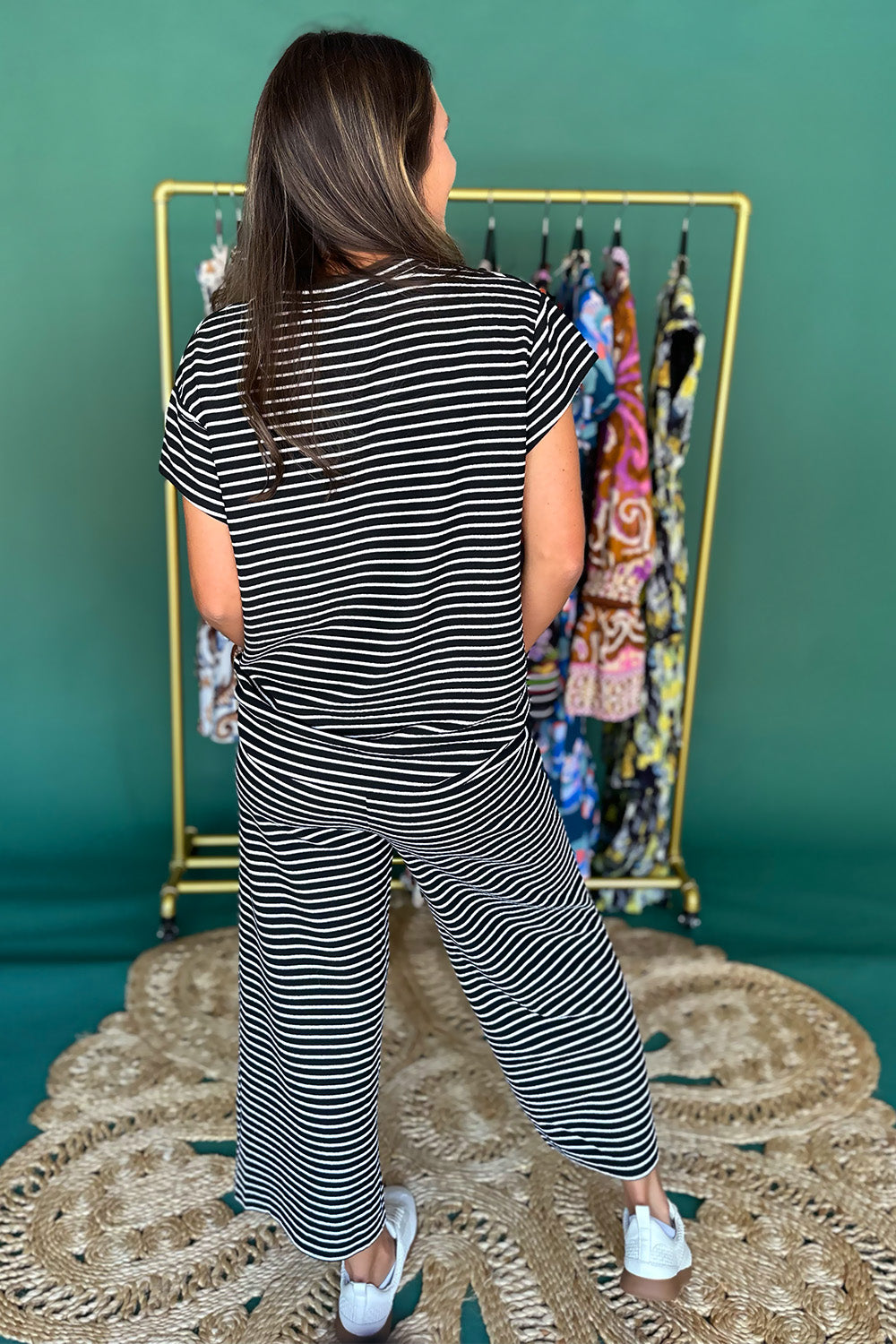 Black Stripe Top and Pants Set