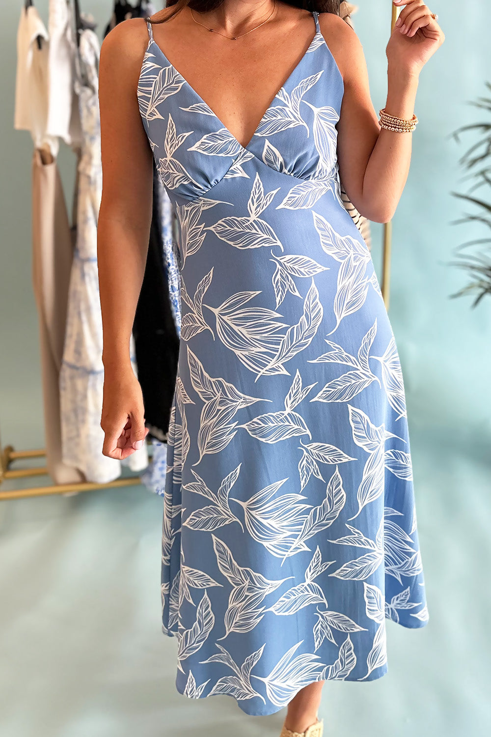 Light Blue Botanical Print Dress