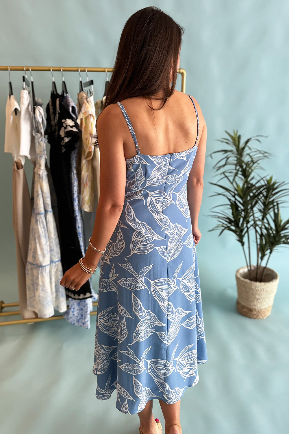 Light Blue Botanical Print Dress