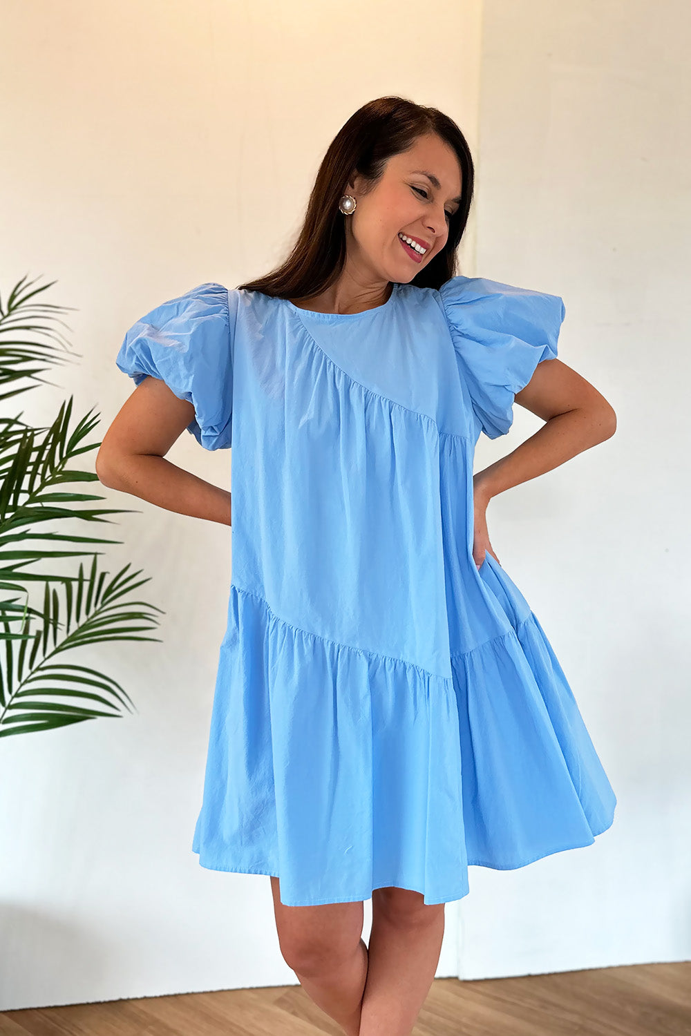 Blue Diagonal Seam SS Dress