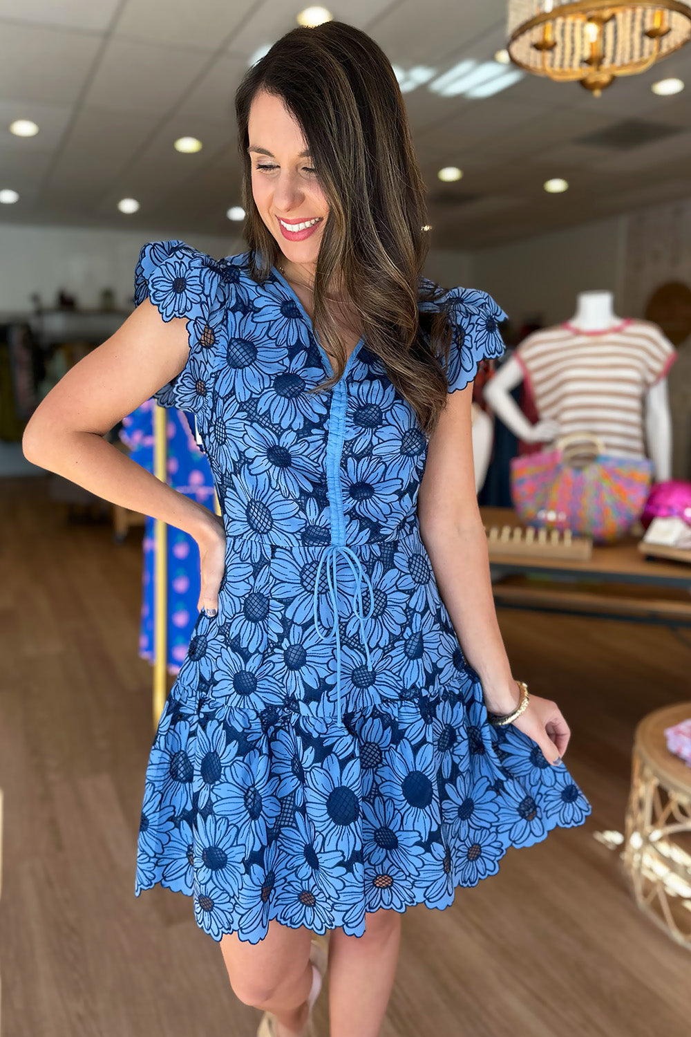 Navy Daisy Ruched Chest Dress