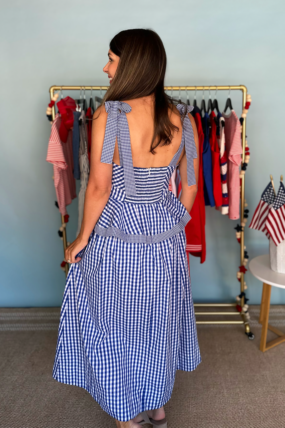 Blue Gingham Peplum Dress | Women's Summer Midi Dresses