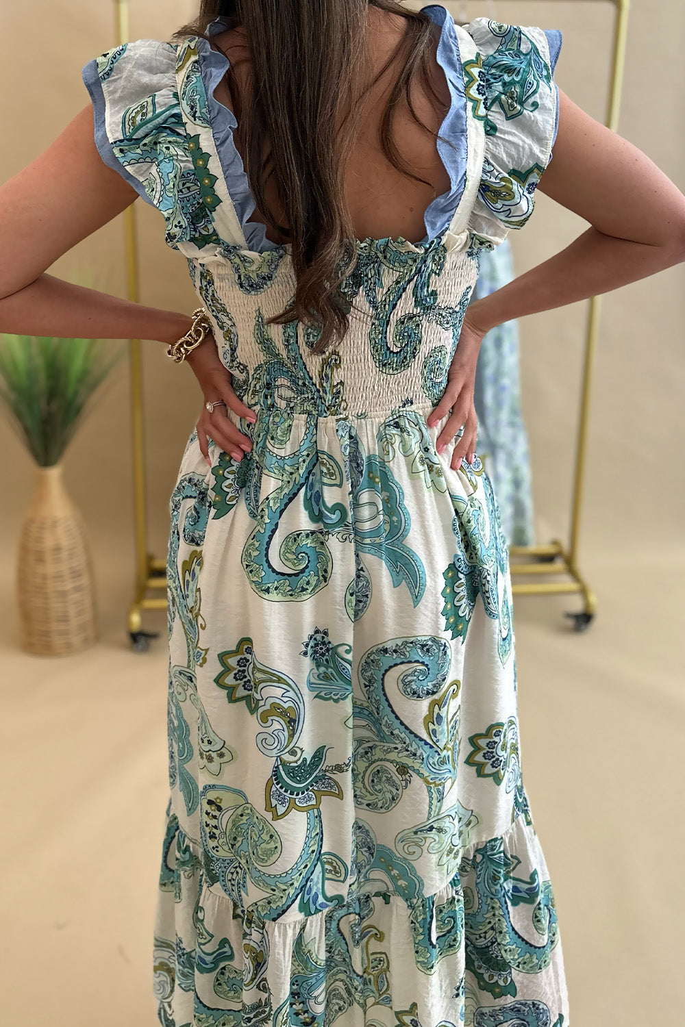 Blue and Green Paisley Midi Dress