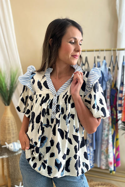Navy and Blue Printed Blouse