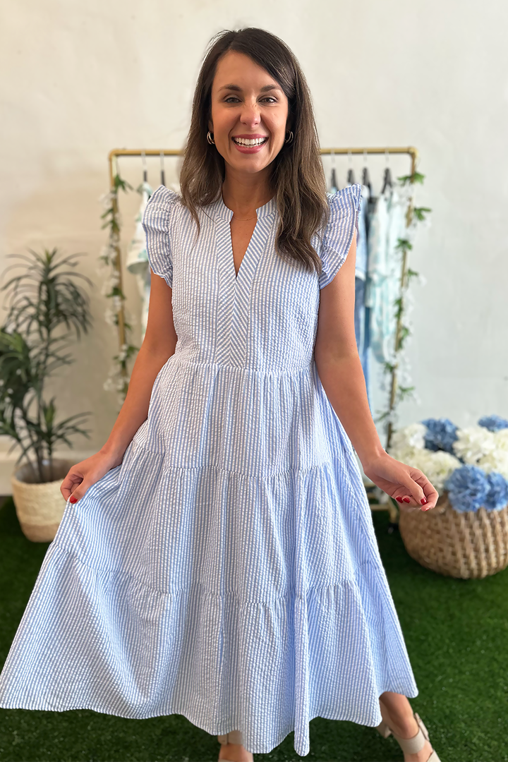 Mary Square Kari Dress Blue/White / Large