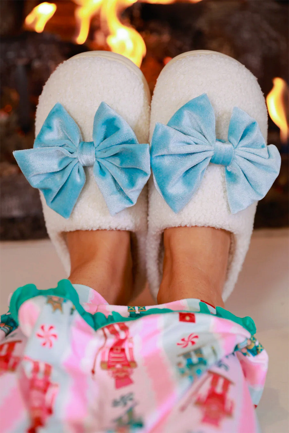 Bow Slippers Aqua