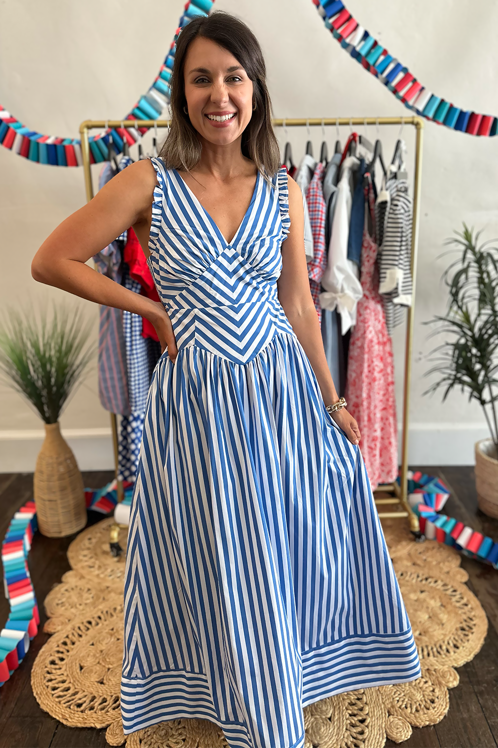 Green Stripe V-Neck Maxi Dress by Skies are Blue | Truly Yours