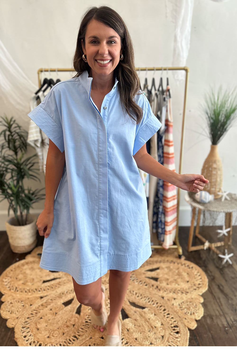 Light Blue Wide Short Sleeve Dress