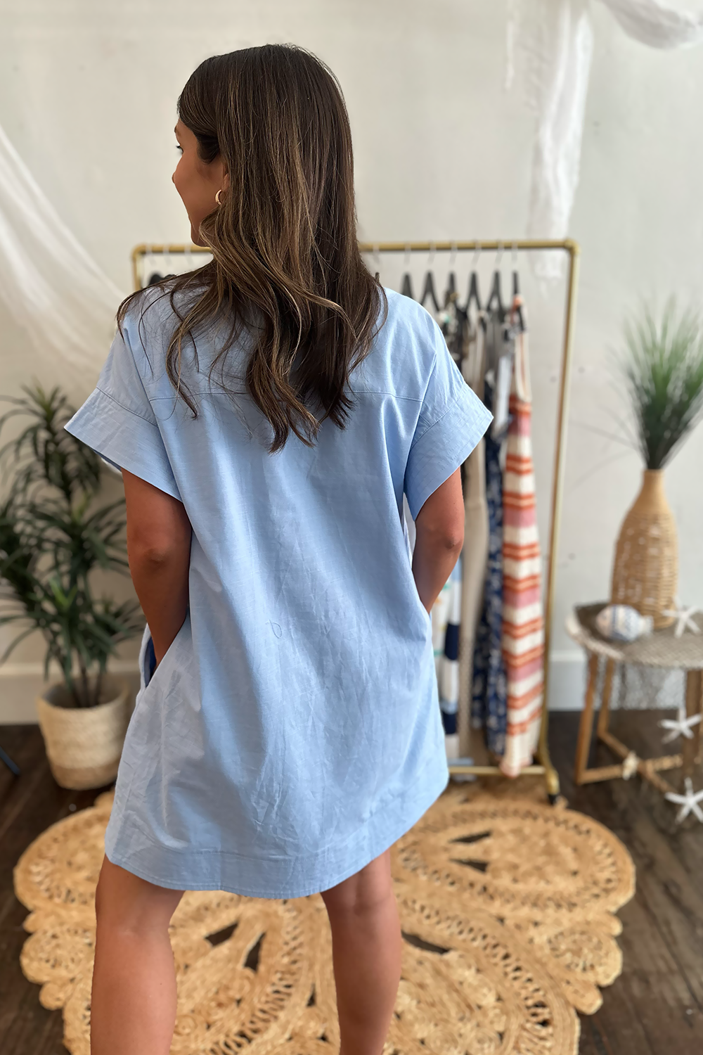 Light Blue Wide Short Sleeve Dress