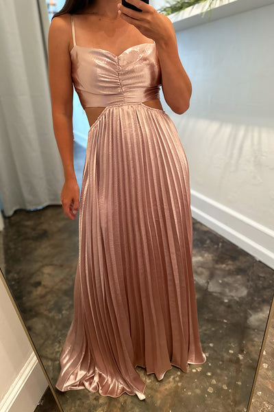 Blush Metallic Pleated Maxi Dress