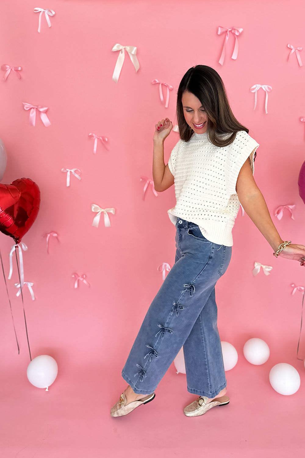 Bow Side Cropped Denim Pants