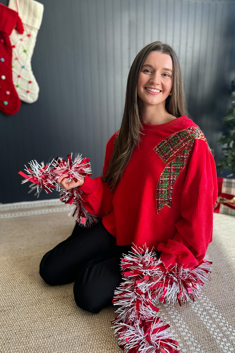 Red Corduroy Christmas Bow Sweatshirt